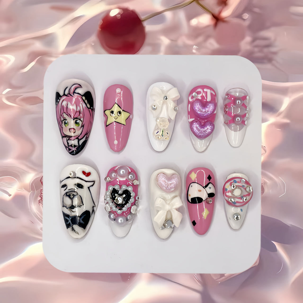 Hand painted anime press on nails