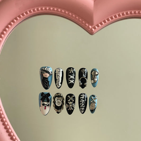 Hand painted anime press on nails